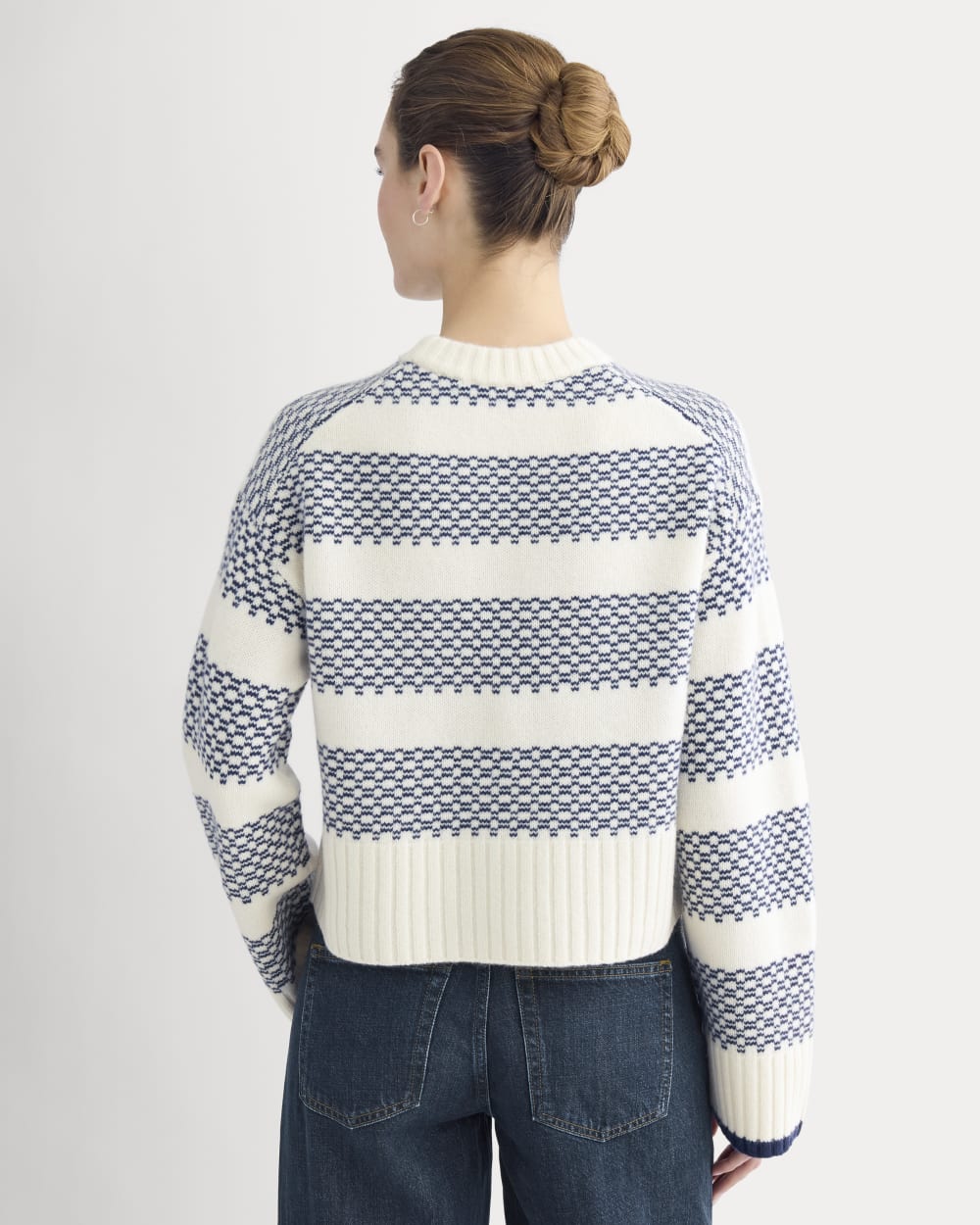 Nordic Cropped Boxy Crew in Luxe Merino | Bone/True Navy - Image 5