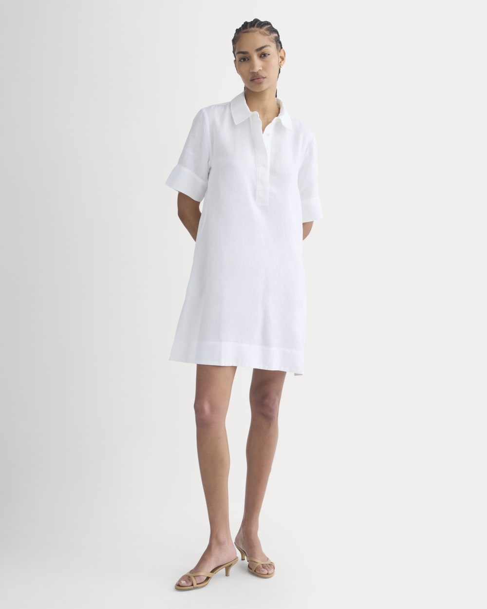 Mini Popover Shirtdress in Linen | White - Image 3