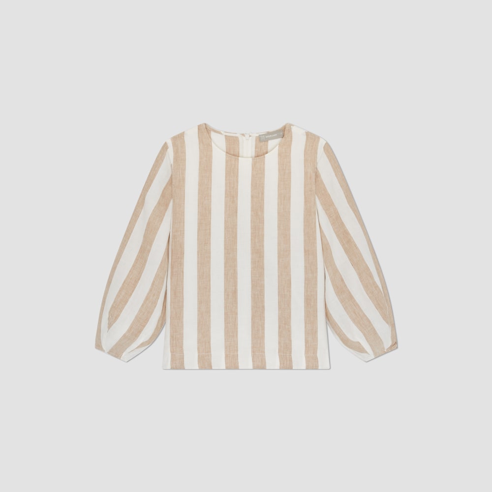 The Linen Long-Sleeve Top | Bone / Caramel - Image 2