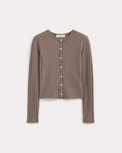 Alternative view of Cardigan in Pointelle | Heathered Chocolate Chip