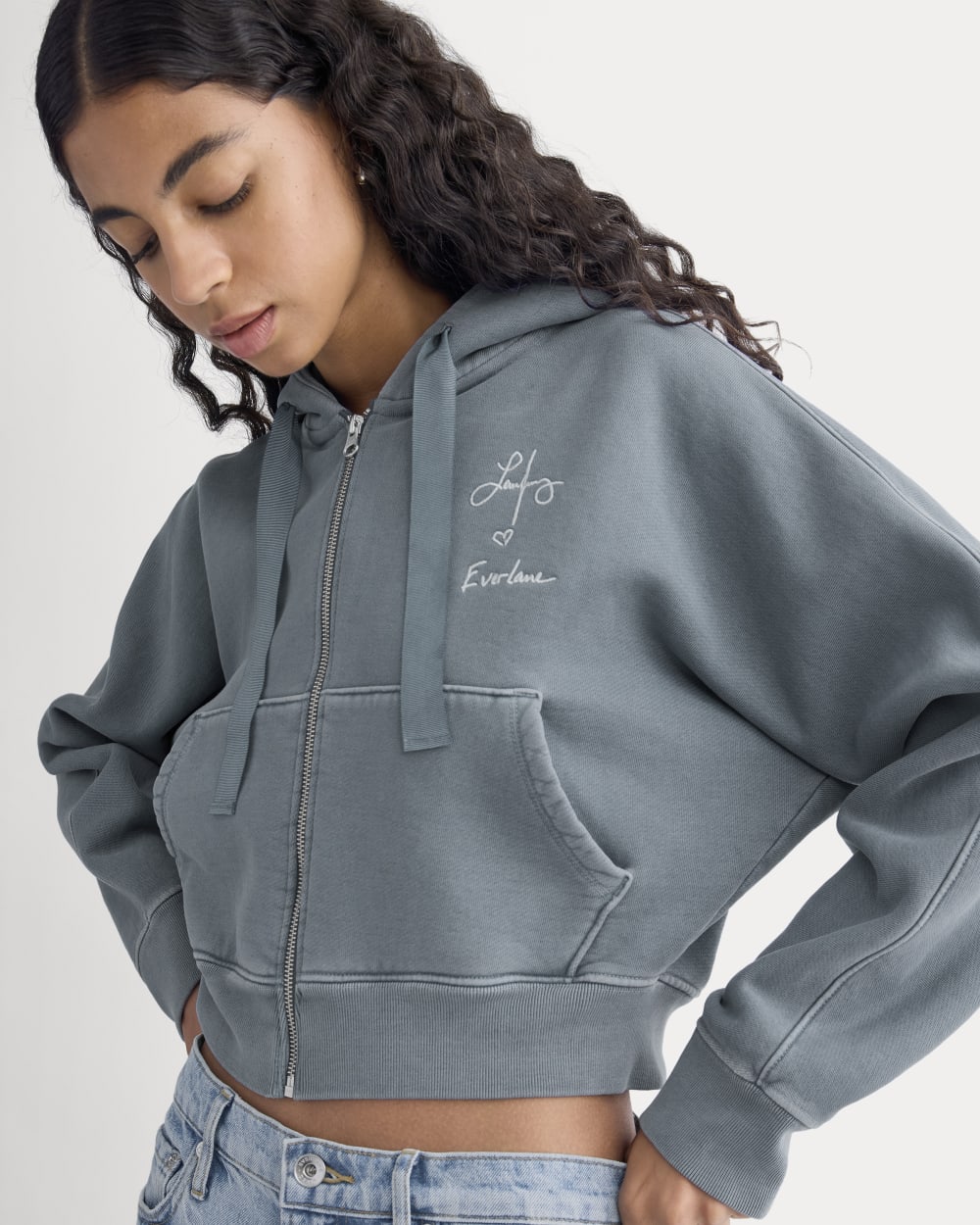 Everlane x The Laufey Foundation Cropped Full-Zip Hoodie | Vintage Indigo - Image 4