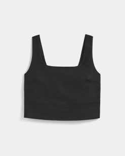 Alternative view of The Square Tank in Stretch Linen | Black
