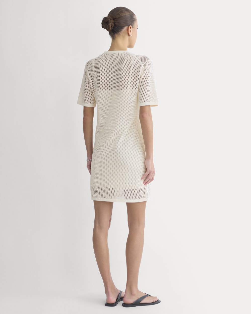Mesh-Knit Short-Sleeve Dress | Bone - Image 4