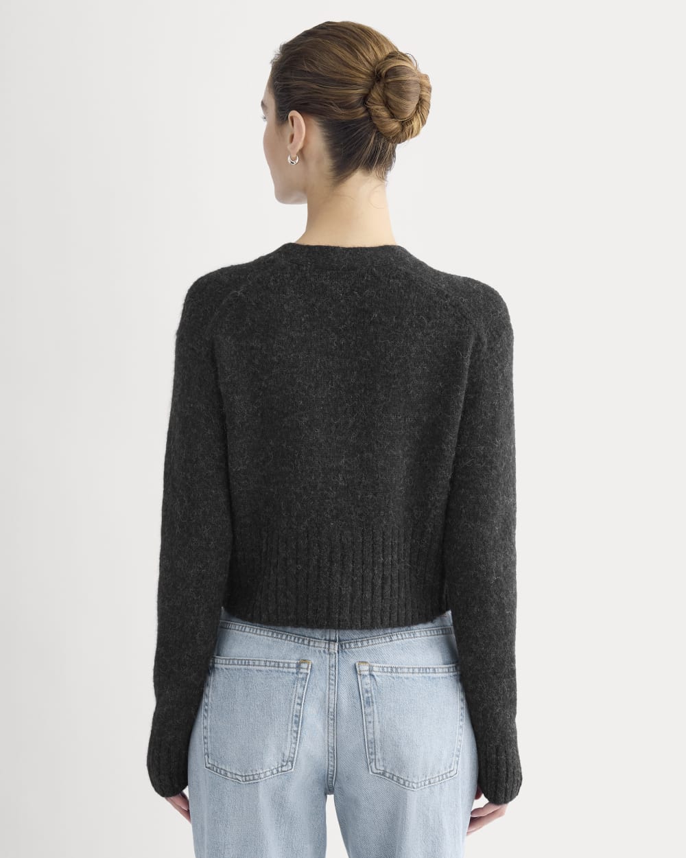 High V Cropped Cardigan in Alpaca | Heather Black - Image 5