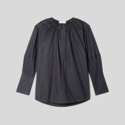 Alternative view of The Silky Cotton Balloon Sleeve Top | Black