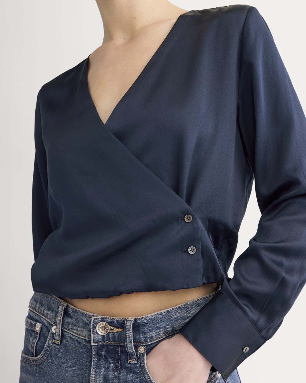 Wrap Top in Silk Charmeuse | Navy - Image 4