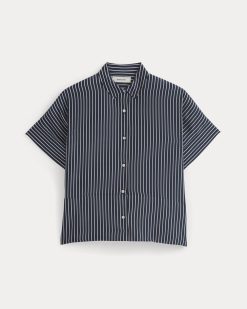 Alternative view of The Boxy Shirt in Washable Silk | True Navy / Bone Stripe