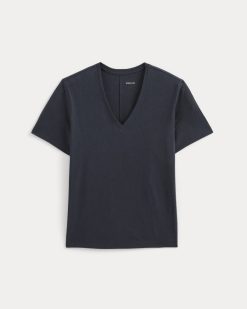 Alternative view of The Slouchy V-Neck Tee in Cotton Linen | Navy