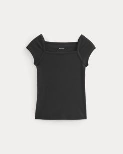 Alternative view of RetroSoft Cotton Square-Neck Tee | Black