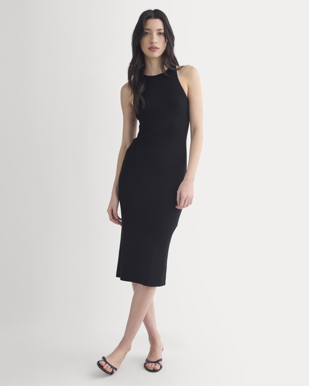 Cutaway Ribbed Midi Dress | Black - Image 3