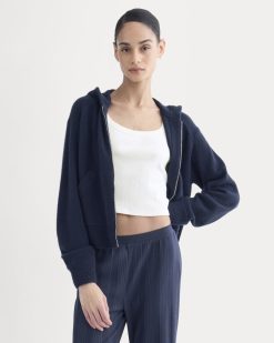 Full-Zip Hoodie in Wool Cashmere | Navy