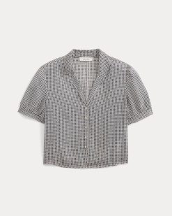 Alternative view of Notch Collar Shirt in Silk Georgette | Gardenia/Black Micro Dot