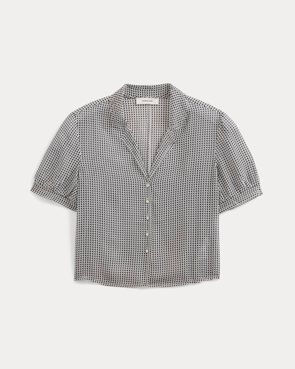 Notch Collar Shirt in Silk Georgette | Gardenia/Black Micro Dot - Image 2