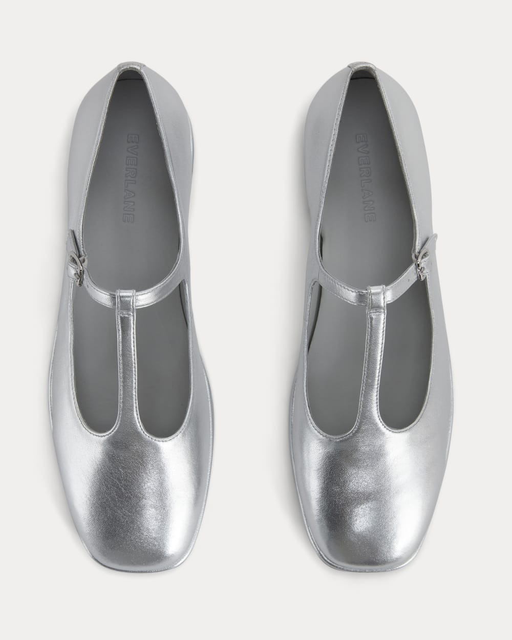 The Leather T-Strap Flat | Silver - Image 3