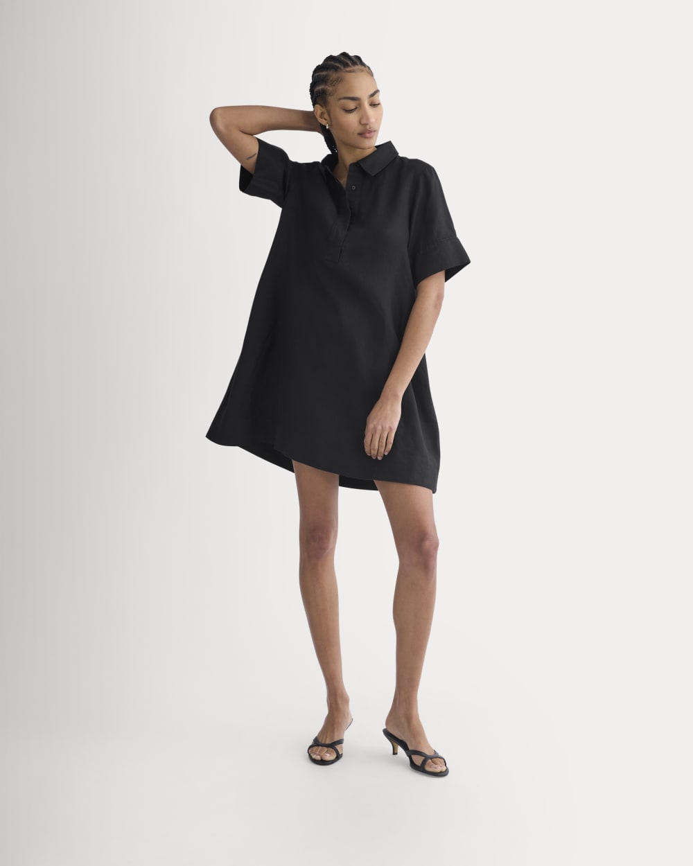 Mini Popover Shirtdress in Linen | Black - Image 4