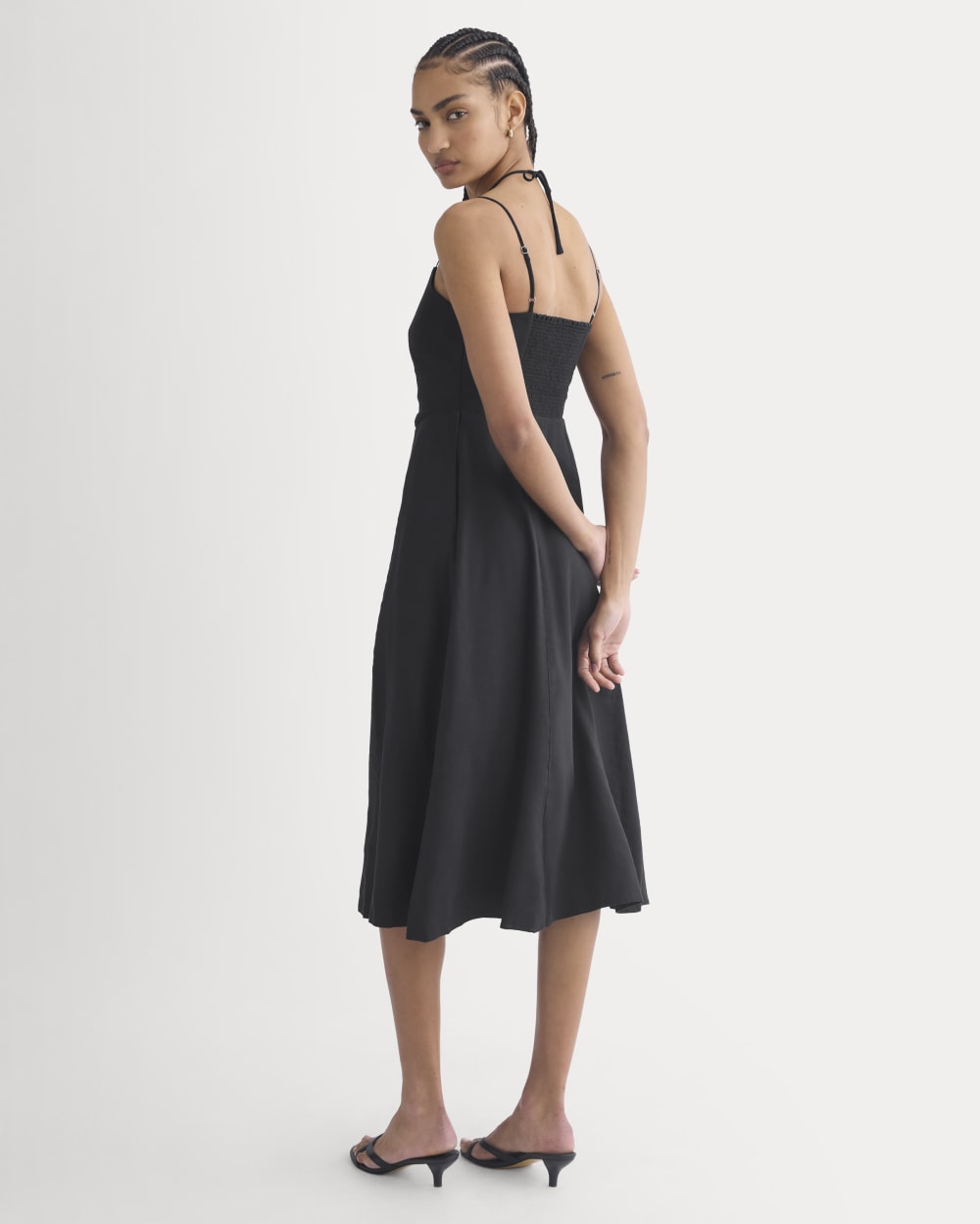 Tie-Neck Dress in Stretch Linen | Black - Image 7