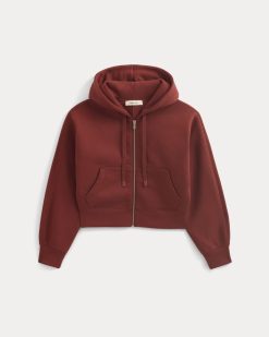 Alternative view of Luxe Fleece Full-Zip Cropped Hoodie | Merlot
