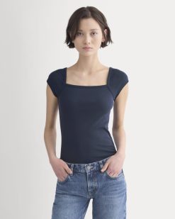RetroSoft Cotton Square-Neck Tee | Navy