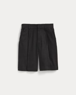 Alternative view of The Pleated Short in Stretch Linen | Black