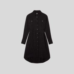 Alternative view of The City Stripe Draped Shirt Dress | Black
