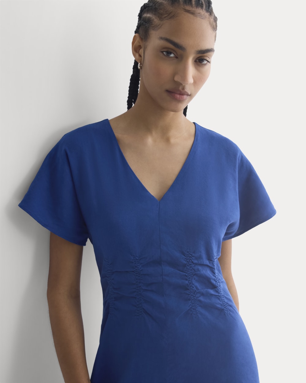 Cinched Dress in Stretch Linen | Estate Blue - Image 7