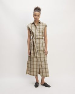 The Supima® Cotton Short-Sleeve Shirt Dress | Pale Khaki Plaid