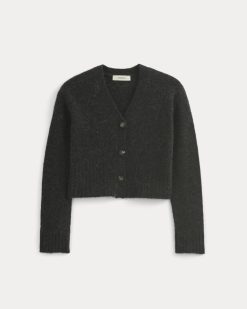 Alternative view of High V Cropped Cardigan in Alpaca | Heather Black