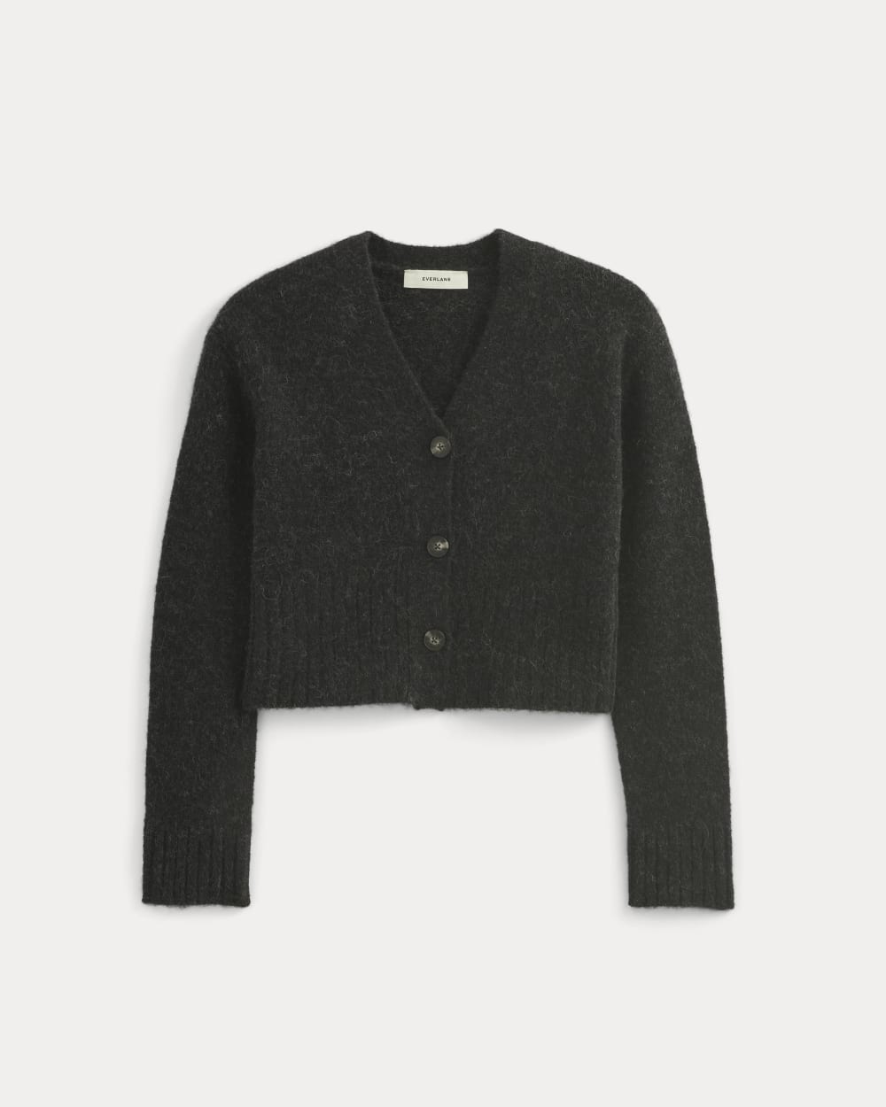High V Cropped Cardigan in Alpaca | Heather Black - Image 2