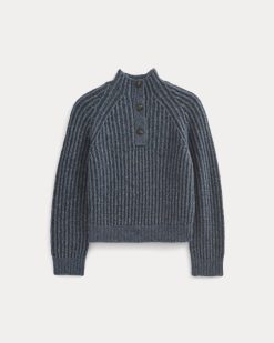 Alternative view of Funnel-Neck Ribbed Henley Sweater | Indigo