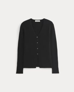 Alternative view of Cashmere Ribbed V-Neck Cardigan | Black