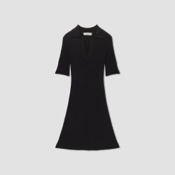 Alternative view of The Ribbed Short-Sleeve Polo Dress | Black
