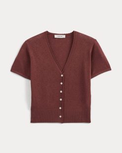 Alternative view of Lace Trim Cardigan in Fine Linen | Henna Red