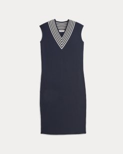 Alternative view of Relaxed V-Neck Midi Sweater Dress in Cotton Merino | Navy