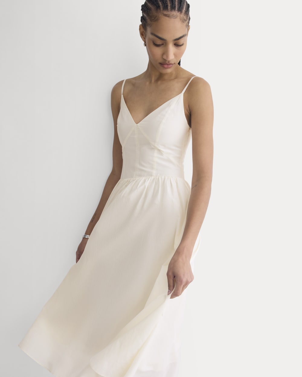Midi Dress in Cotton Silk Voile | Bone - Image 5