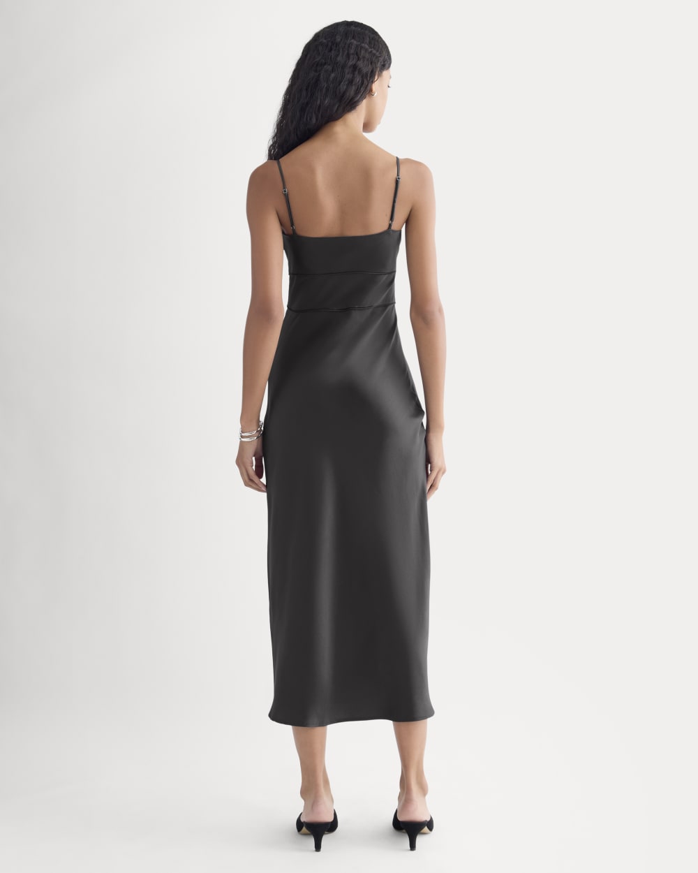 Bias Cut Slip Dress in Silk Charmeuse | Graphite - Image 4