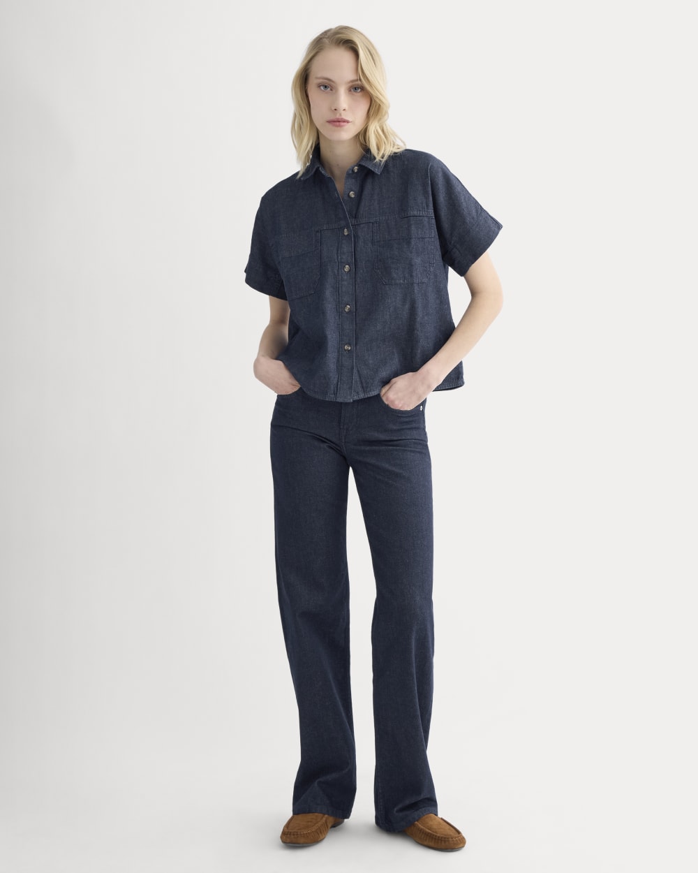 Cropped Boxy Denim Shirt | Dark Indigo Rinse - Image 3