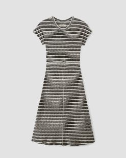 Alternative view of The Rib-Knit Cap-Sleeve Midi Dress | Bone / Black