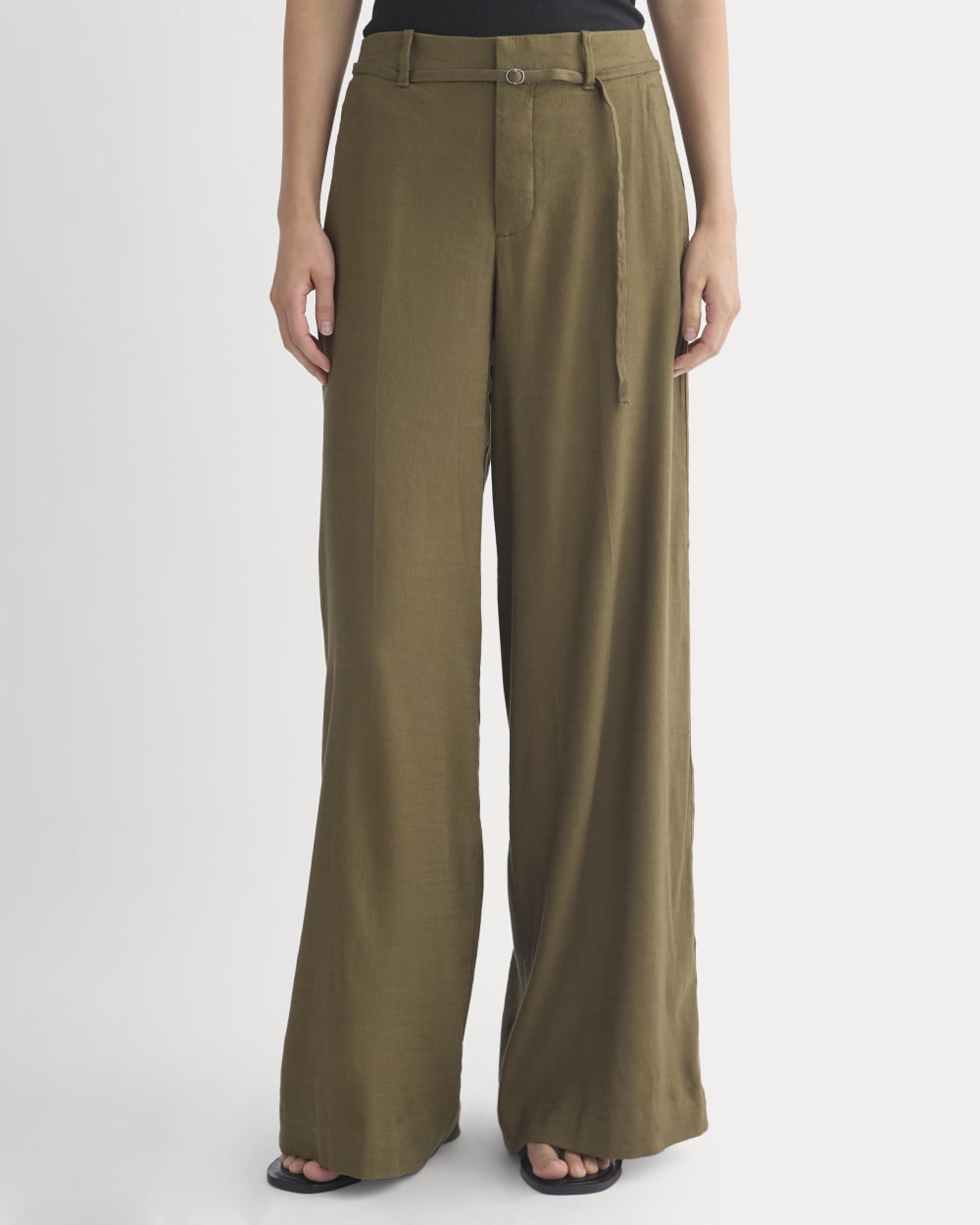 Wide-Leg Belted Pant in Stretch Linen | Beech | Long - Image 3