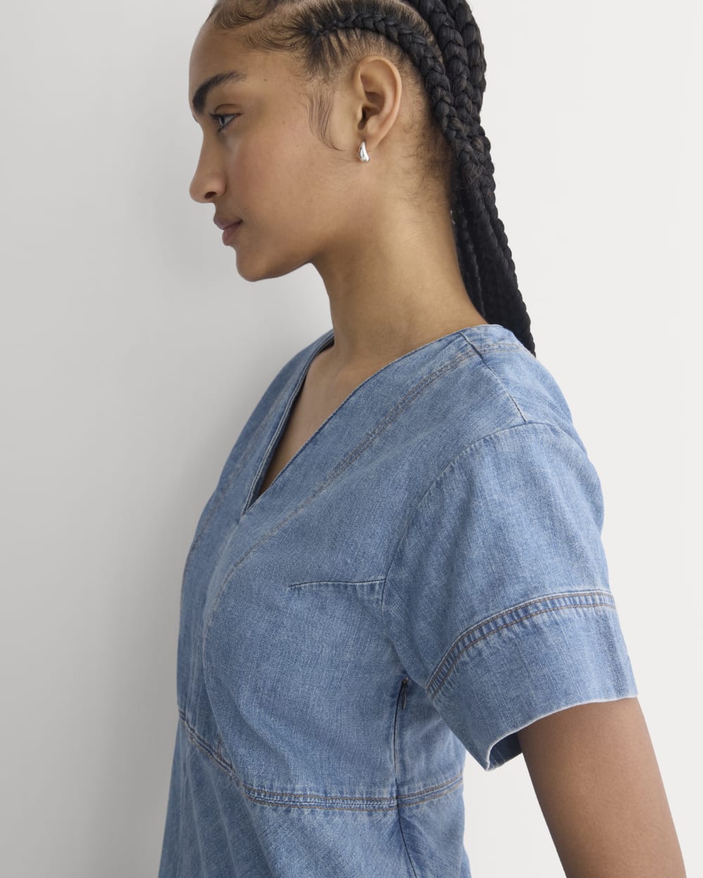 Denim Short-Sleeve Dress | Light Indigo - Image 7