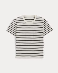 Alternative view of The Box-Cut Tee in Essential Cotton | Bone / Black | No Pocket