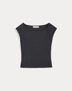 Alternative view of Boatneck Cap-Sleeve Top in Butterknit | Black