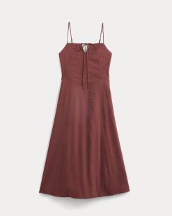 Alternative view of Tie-Neck Dress in Stretch Linen | Henna Red