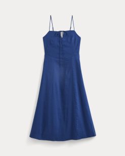 Alternative view of Tie-Neck Dress in Stretch Linen | Estate Blue