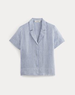Alternative view of The Notch Shirt in Linen | Bluebell / Bone