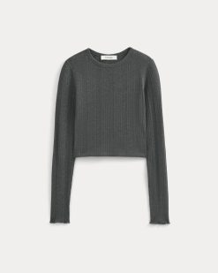 Alternative view of Lounge Rib Cropped Shirt | Heathered Soot