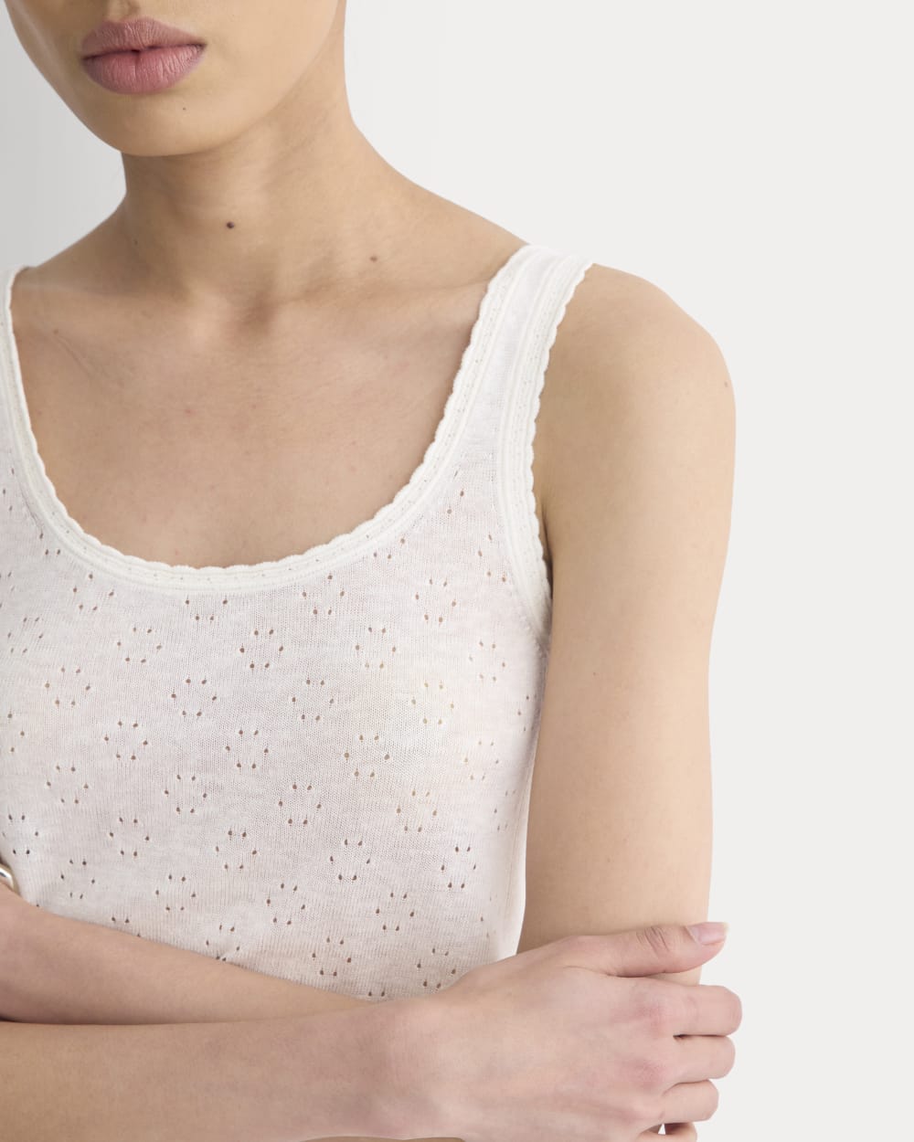 Lace-Trimmed Tank in Fine Linen | Bone - Image 4