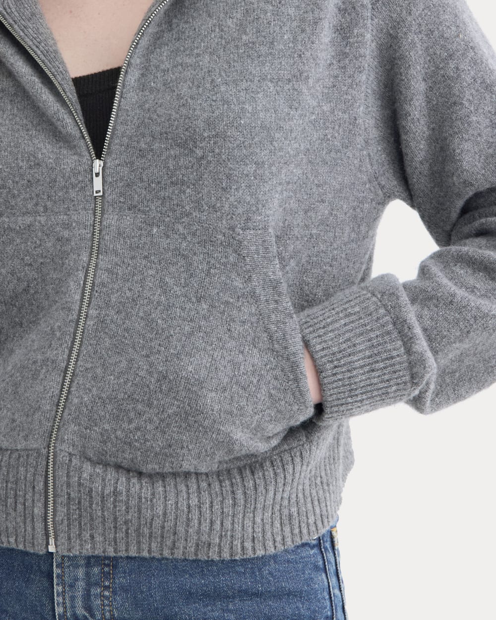 Full-Zip Hoodie in Wool Cashmere | Heather Charcoal - Image 4