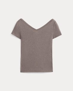 Alternative view of Tissue Short-Sleeve V-Neck Top | Heathered Chocolate Chip