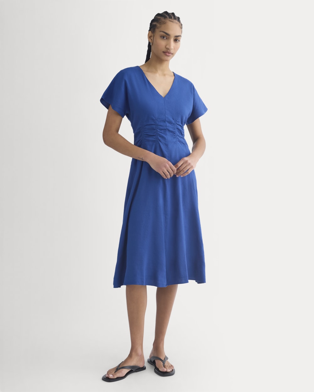 Cinched Dress in Stretch Linen | Estate Blue - Image 5