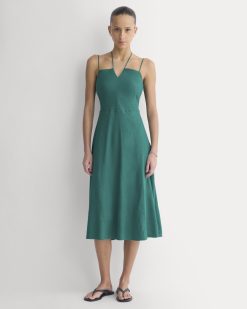 Tie-Neck Dress in Stretch Linen | Evergreen